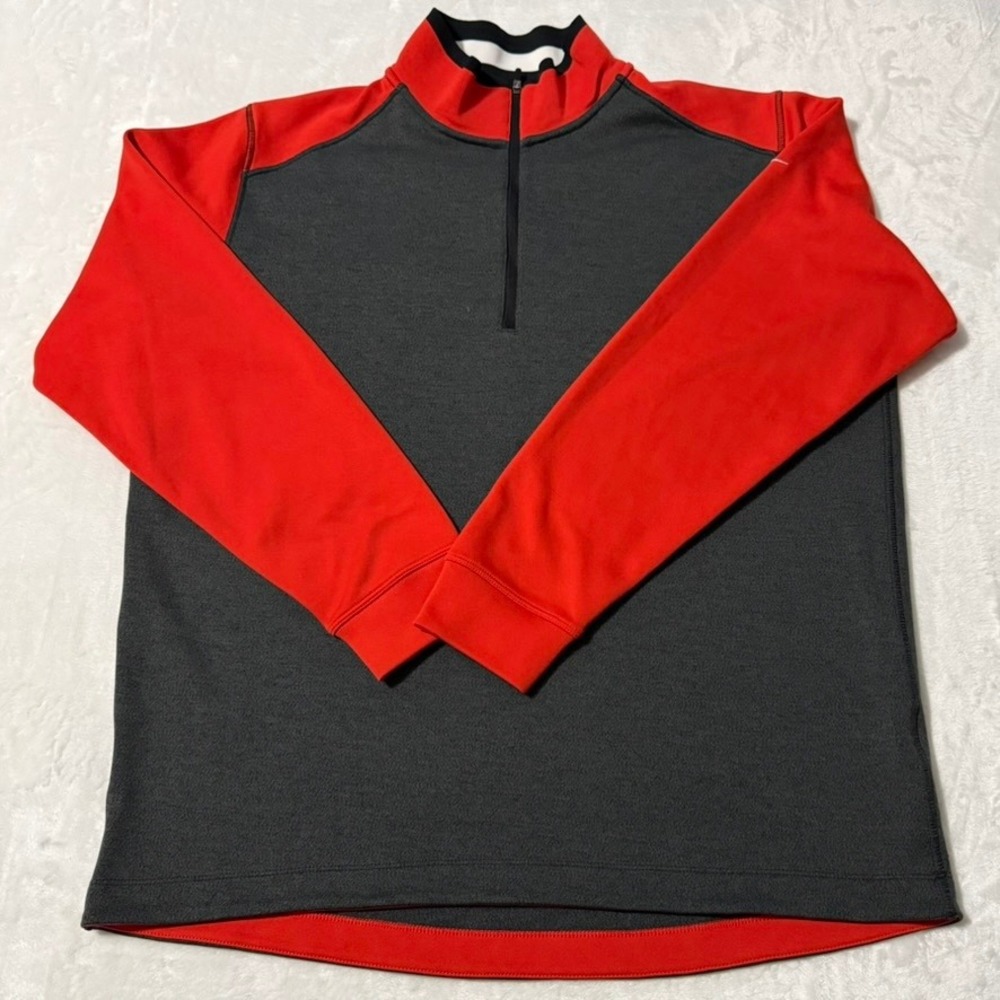 Nike Golf 1/4 Zip‎ Pullover Mens Large Orange Charcoal Dri-FIT Tour Performance